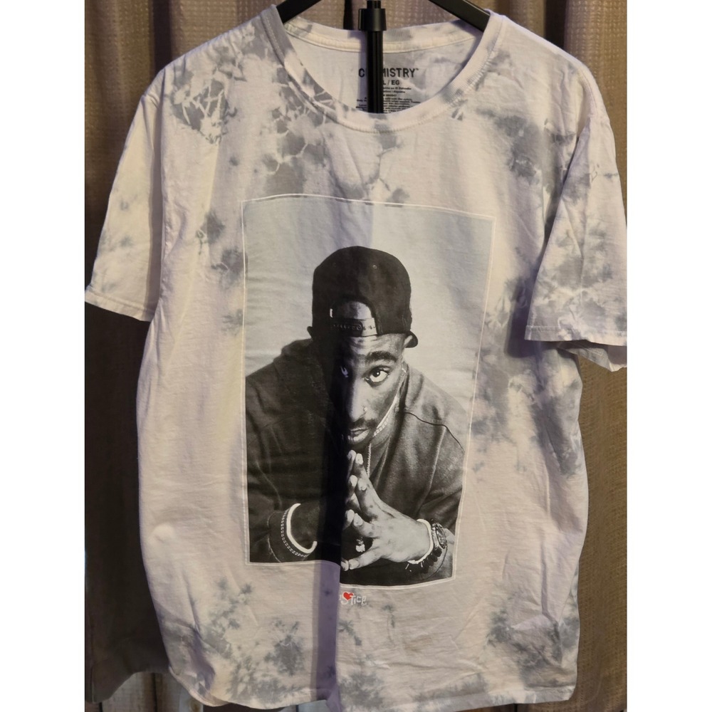 Tupac Poetic Justice Chemistry Graphic T-Shirt Men's‎ Size XL Tie Dye White Gray